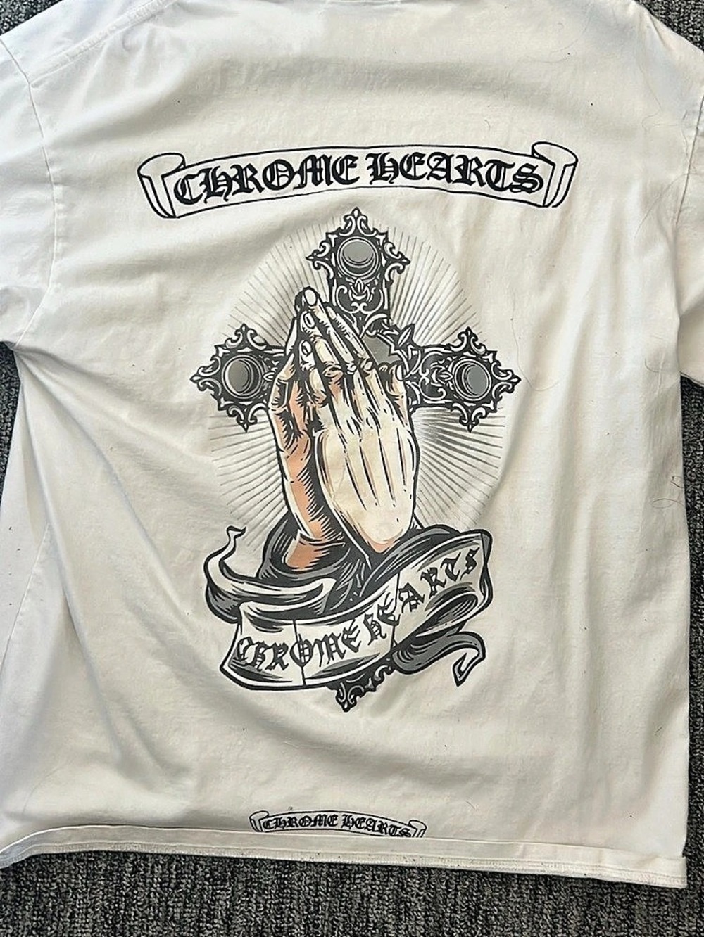 Chrome Hearts Praying Hands Cross Graphic T-Shirt in White